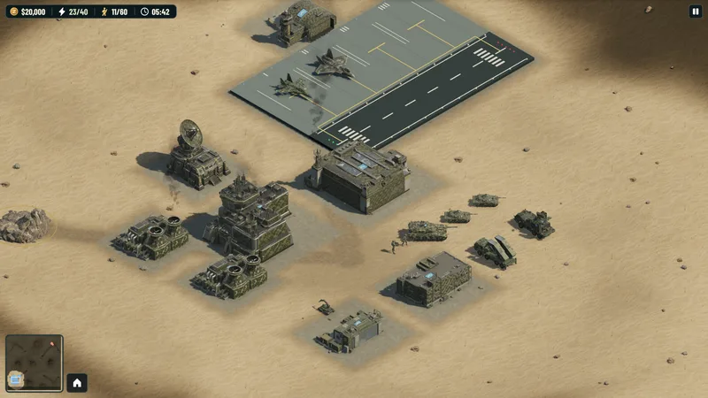 Chinese forces: staged solo gameplay showing its base and forces